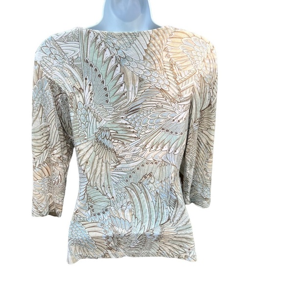 Chico's | Tops | Chicos Feather Print 3/4 Long Sleeve V Neck Top Small - Picture 6 of 7